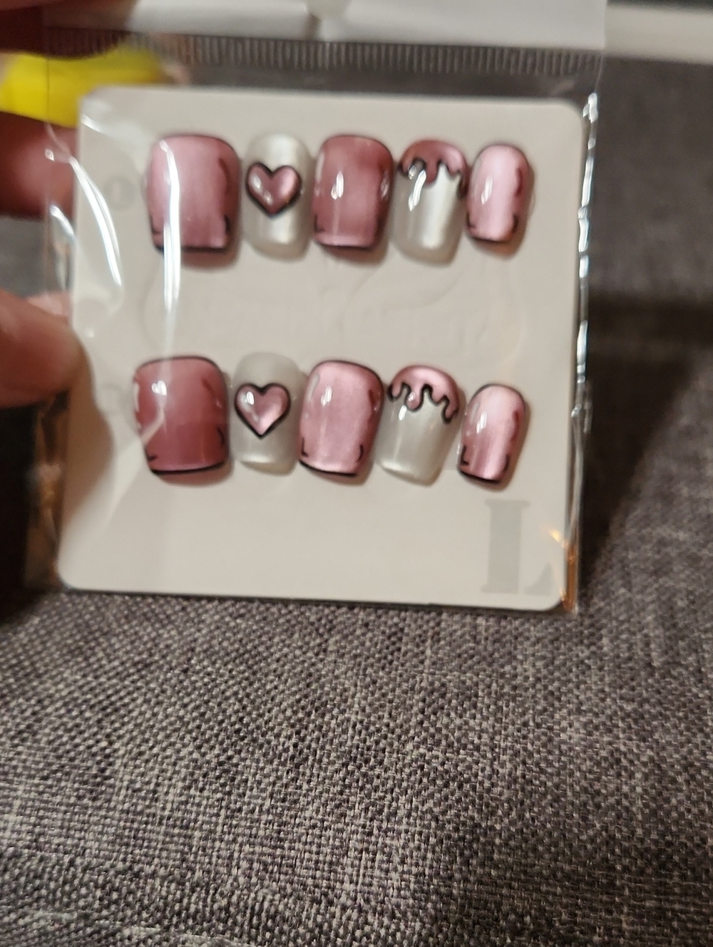 Pink Heart Press On Nails. Size Large
